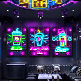 音乐餐厅酒馆发光装饰画咖啡厅奶茶店背景壁画led霓虹氛围灯挂画