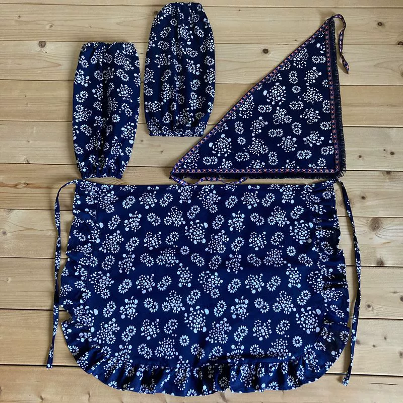 Фартук из чистого хлопка с синим принтом, пасторальный маленький цветочный танцевальный комбинезон для дома, кухни, общественного питания, противообрастающий и дышащий