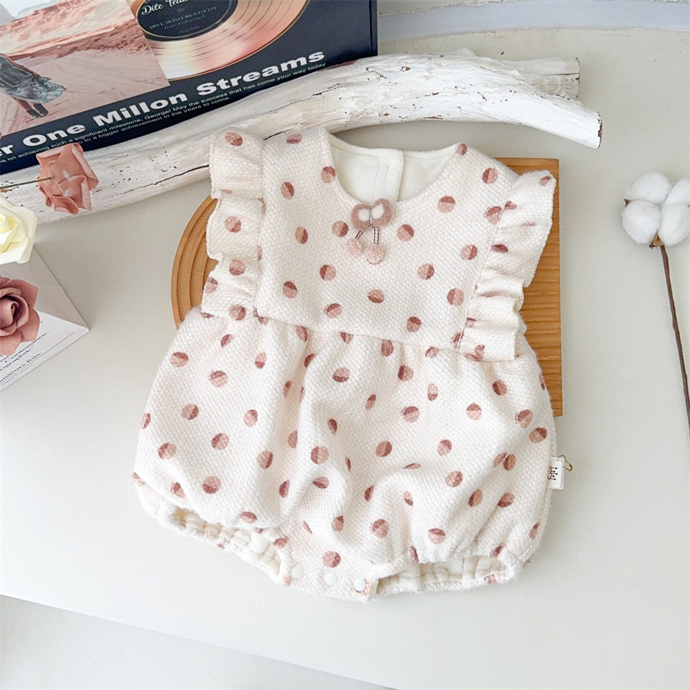 Ropa de clase para recién nacido otoño e invierno camisa de fondo de color sólido de todo fósforo más chaqueta de pedo de lunares sin mangas de terciopelo traje de escalada para bebé 1