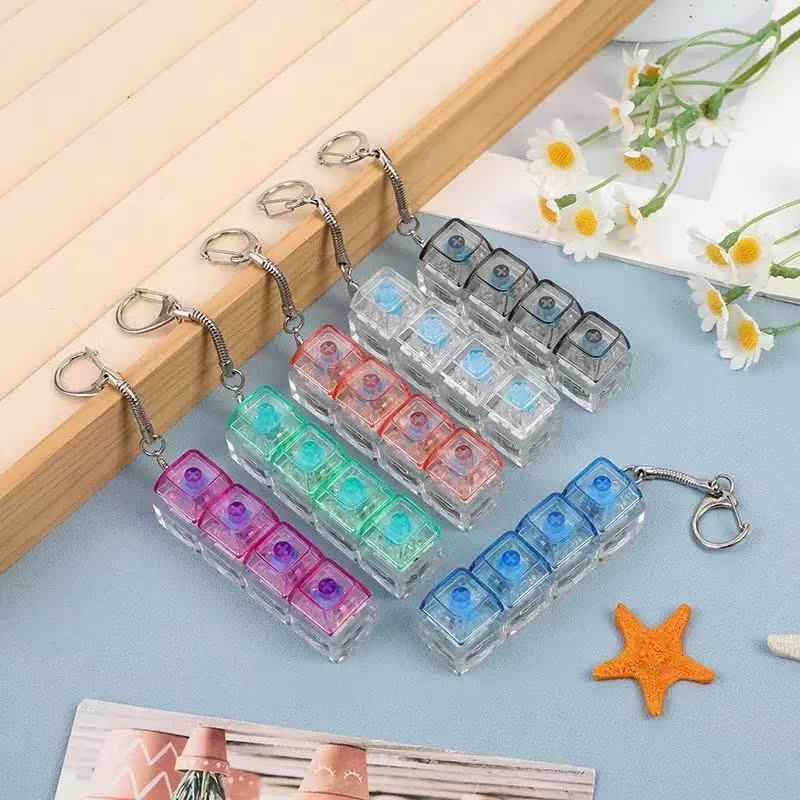 Creative Press-Type Mechanical Keyboard with Light, Stress-Relief Gadget, Personalized Keychain, Venting Toy, Transparent Backpack Hanger