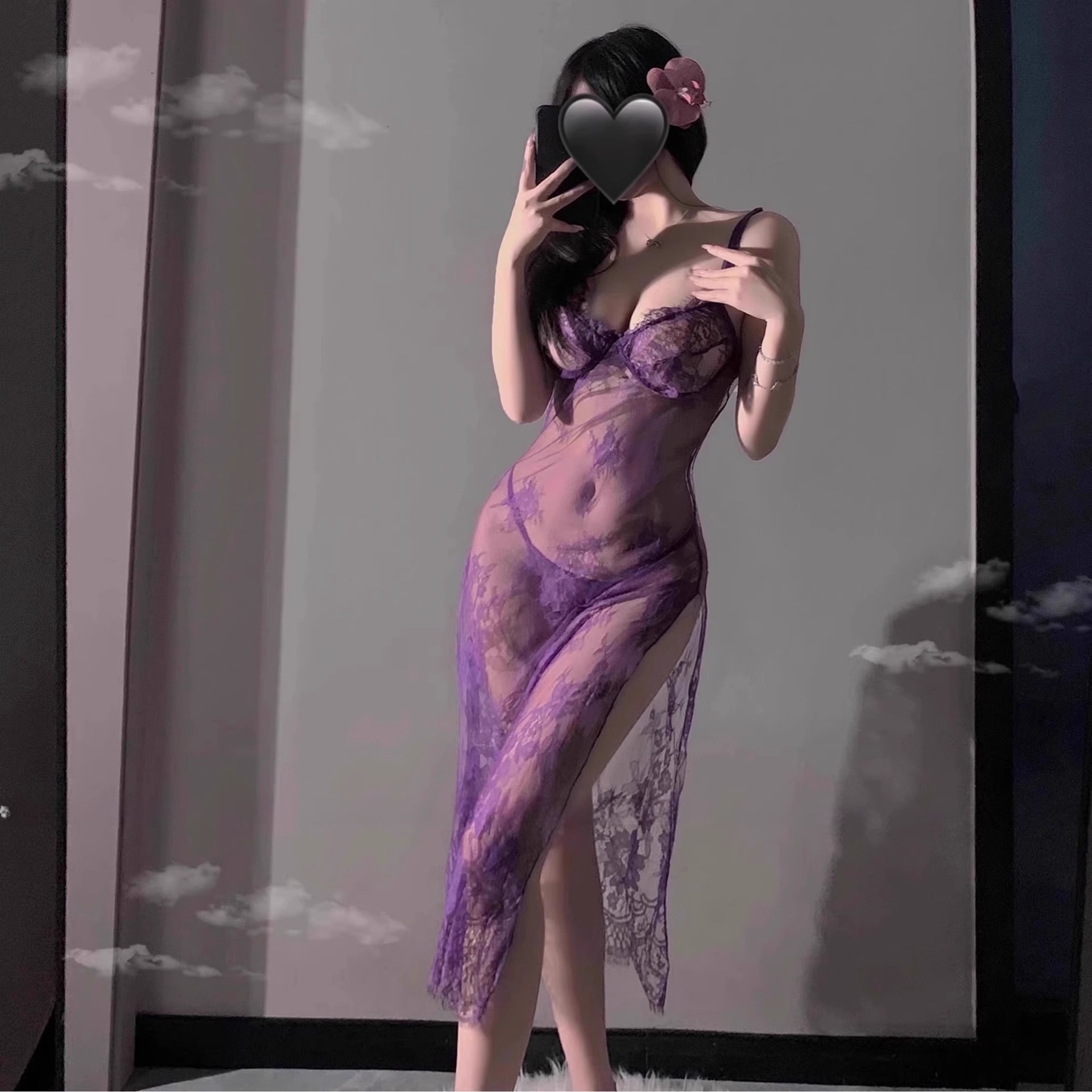 나이트 피아노 섹시한 속옷 섹시한 침대 티즈 보라색 슬링 파자마 작은 가슴 대외 무역 레이스 분할 원피스 7510