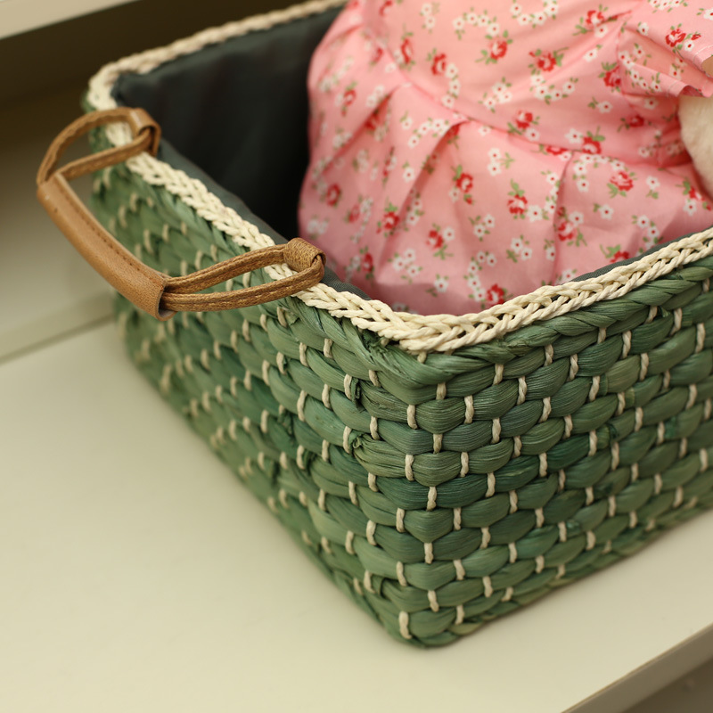 Caja de almacenamiento de piel de maíz tela de caña caja de almacenamiento de mesa de té caja de almacenamiento de escritorio sala de estar cesta de artículos domésticos