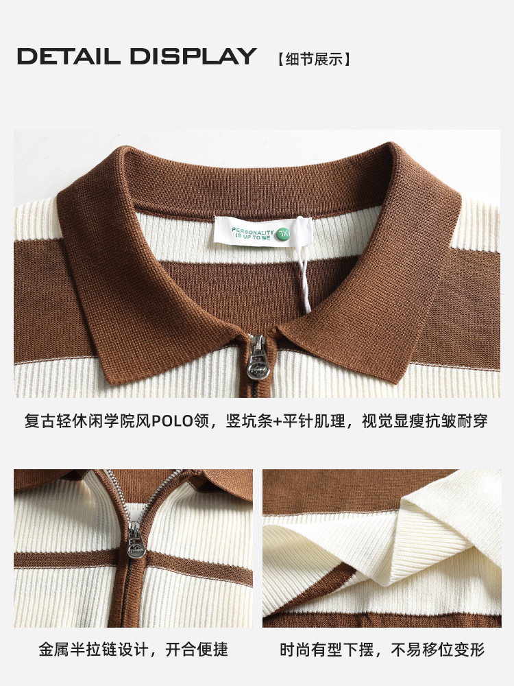 Lujo ligero viejo estilo de dinero para hombres a rayas de punto polo de seda de hielo para hombres mangas cortas de negocios casual solapa de alta calidad ropa de hombre
