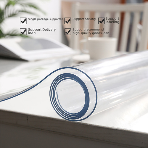 Wholesale transparent PVC tablecloth, waterproof and oil-resistant dining table mat, home-use heat-insulating, wash-free desk mat, soft glass crystal board