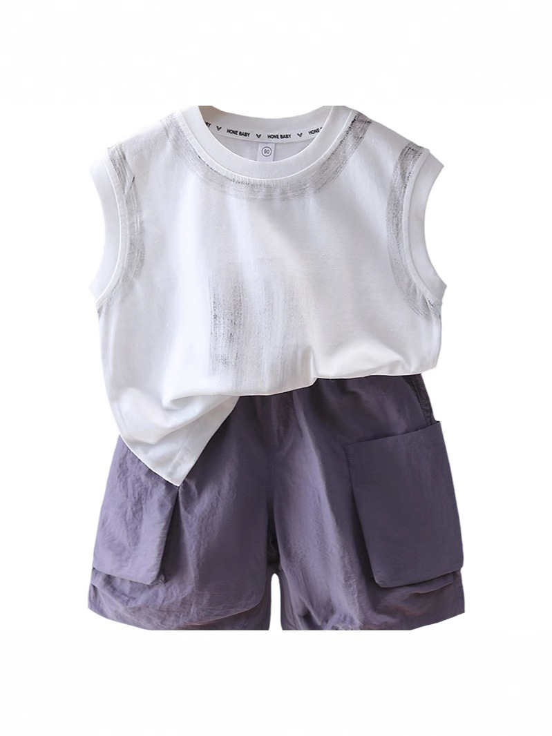7372 Traje de verano para niños 2025 Nueva ropa sin mangas de verano Chaleco y pantalones cortos de dos piezas de verano