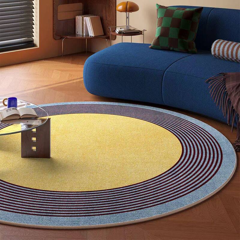 Bauhaus Colorful Carpet with Loop Pile, Cotton Base, Non-Slip Round Coffee Table Rug, Bedroom Cooling Bedside Rug