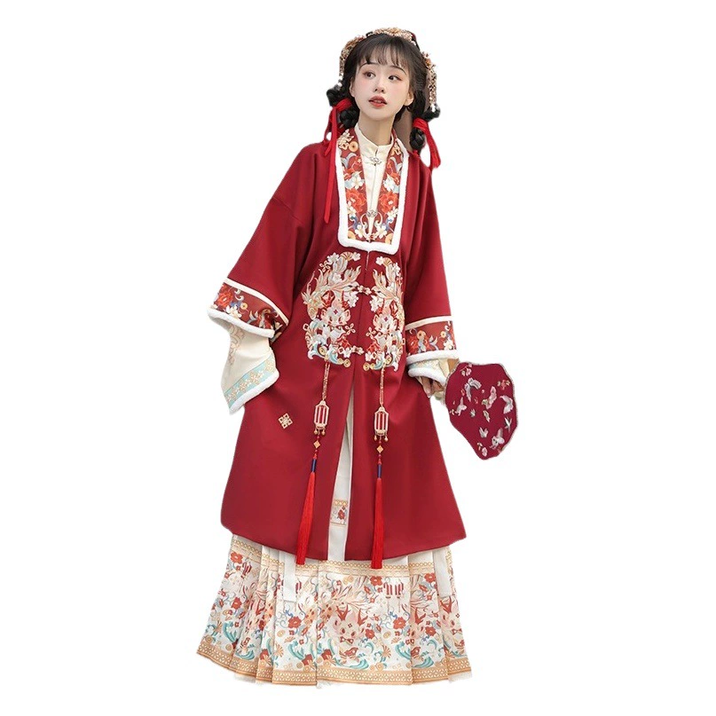 Новая осень и зима на флисовой подкладке ханьфу мин Вышивка Полный комплект лошади лицо платье Новый год приветствие одежда битва одежда улучшается ежедневно ханьфу