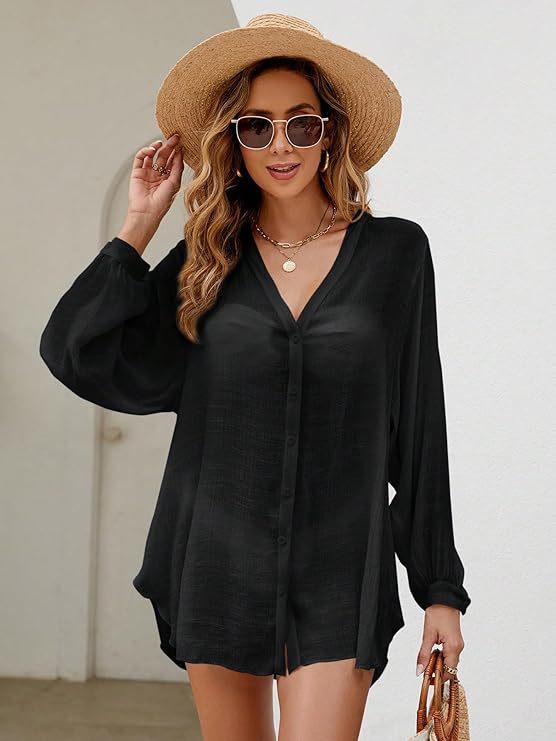 Camicia da donna estiva in Tencel, bambù e cotone, tinta unita, copricostume da spiaggia/bikini_voghion.com