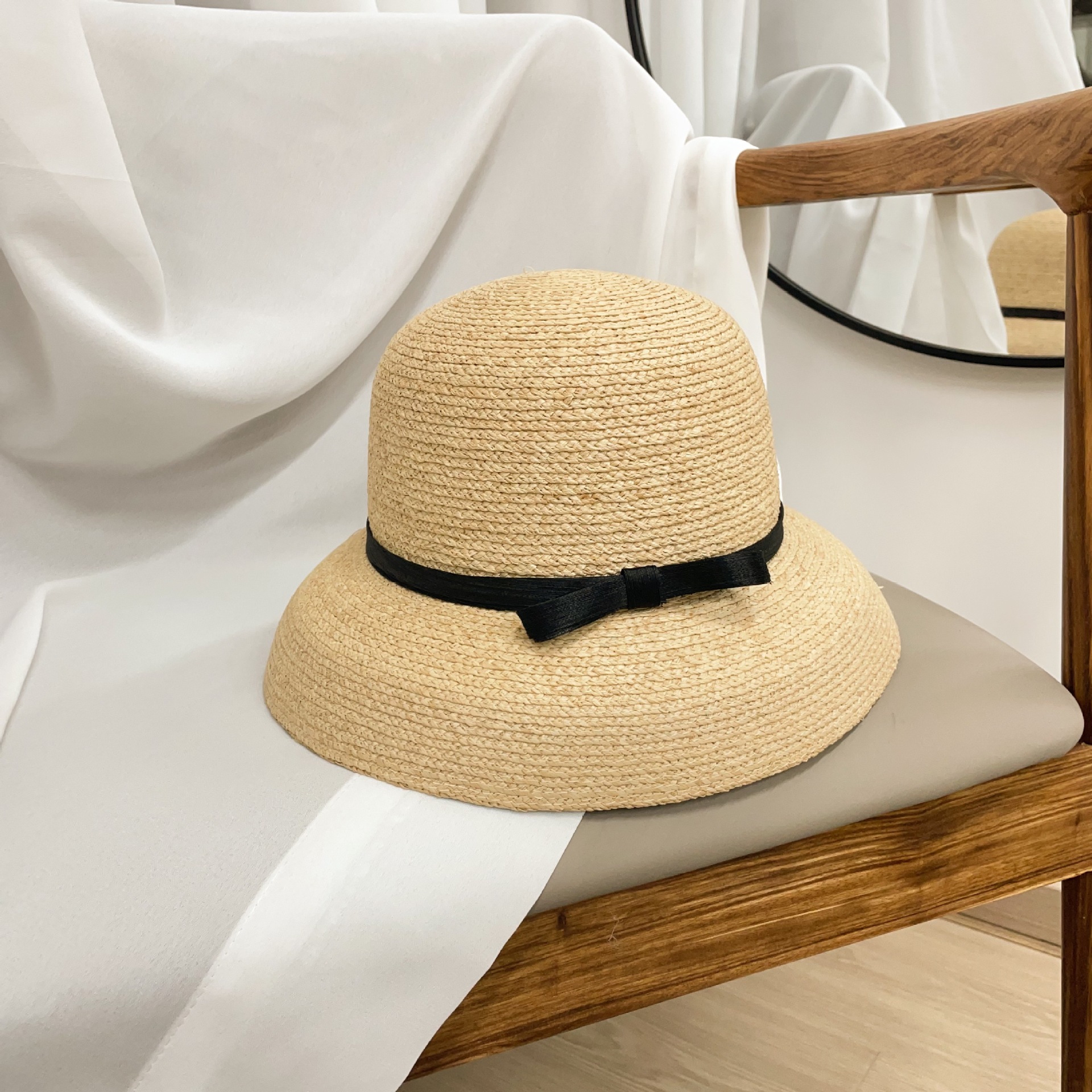 Cappello da pescatore in rafia stile hepburn francese donna sole_voghion.com