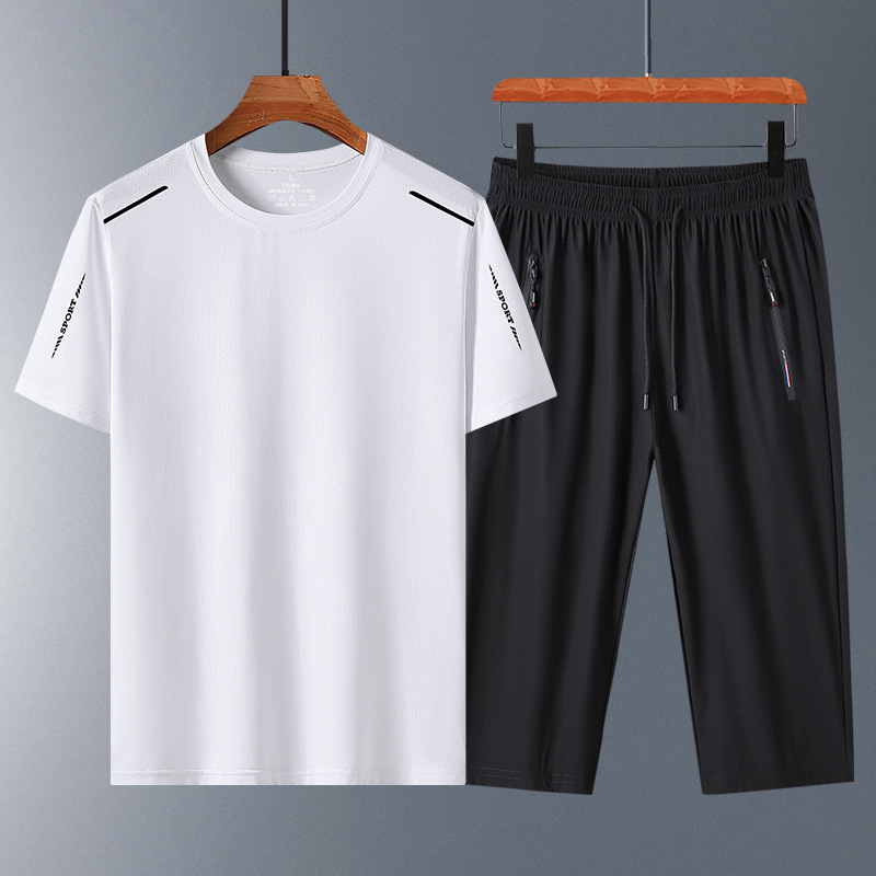 Papá Traje casual Verano de hombre de secado rápido Manga corta Pantalones cortos casuales de mediana edad Traje de secado rápido de mediana edad Traje de dos piezas