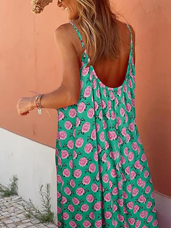 Damen Sommer Maxi Kleid Im Boho Stil V-ausschnitt Rüschen Design_voghion.com