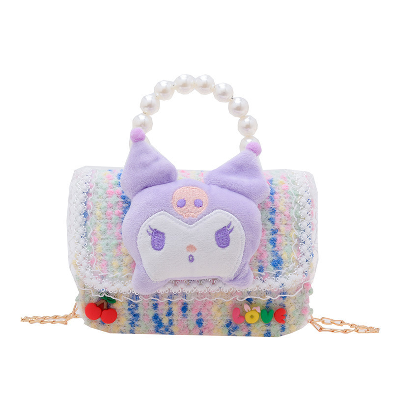 Bagos de mano de perlas para niños 2024 Año Nuevo muñecas de lana accesorios bolsos de hombro lindas chicas bolsos de mano