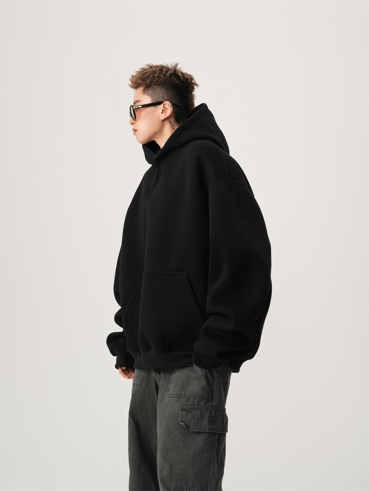 Hooded Sweater Men's Heavy American Trendy Short Jacket High Street Loose Stiff Hoodie_viptrois.com