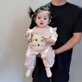 女童春秋新款小童连体背带裤套装超萌甜美公主卡通两件套外出服