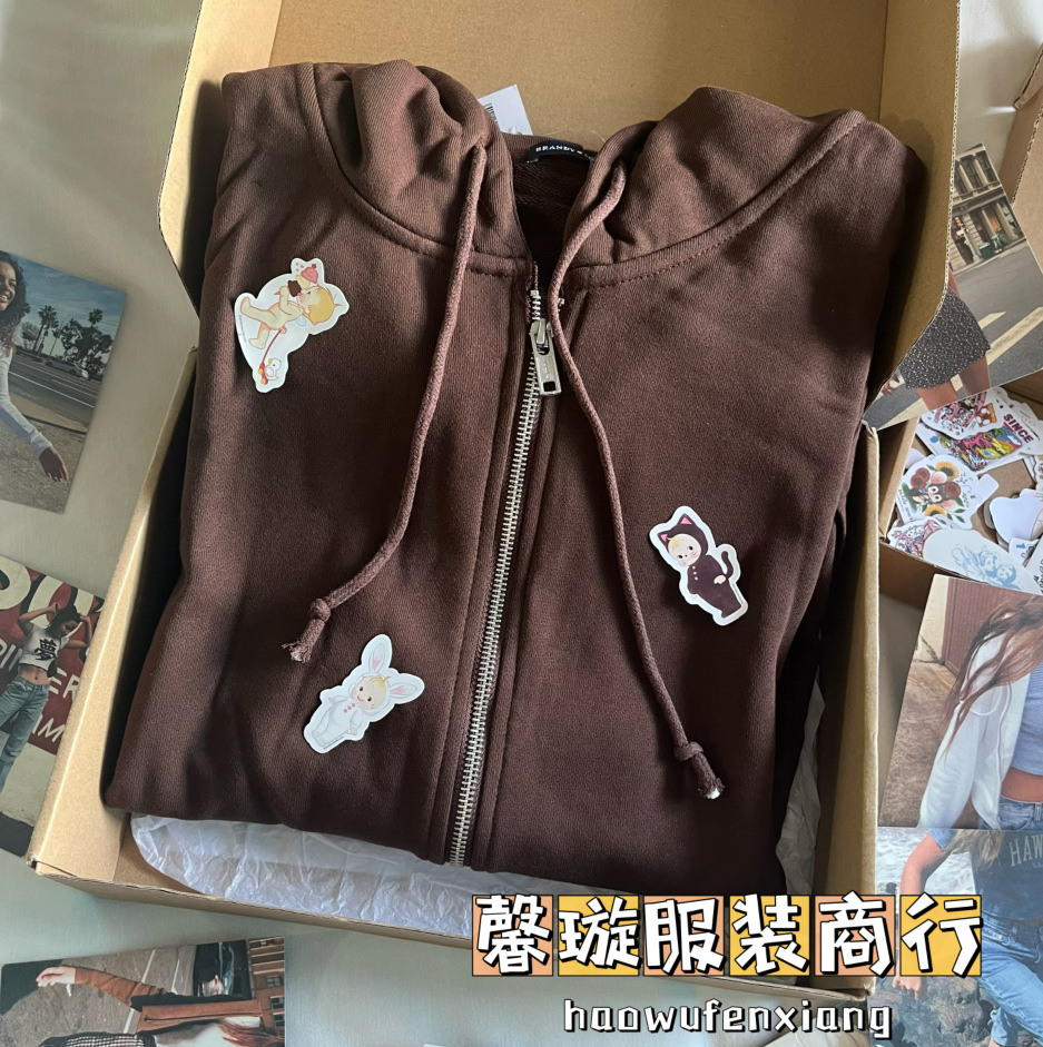 Bm風ブランディ同タイプの女性コートの純色のゆったりしたジッパーと帽子のカーディガン