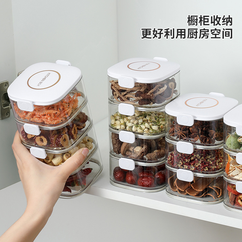 Spice Storage Box Multi-Layer Sub-Pack Household Kitchen Dried Chilli Pepper Large Material Seasoning Storage Box Seasoning Sealed Jar