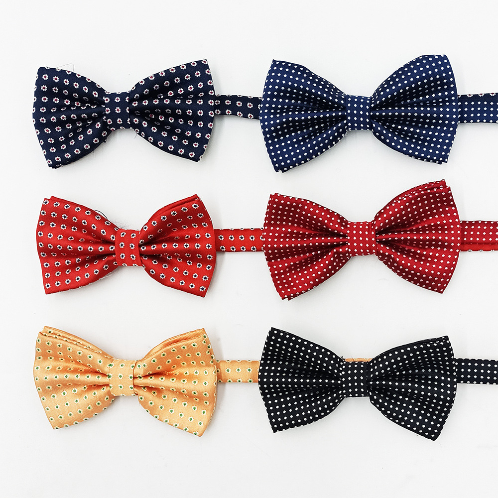 Nuevo fabricante en stock profesional ropa formal Caballero pajarita poliéster seda Dot Double Fold hombres pajarita novio padrino