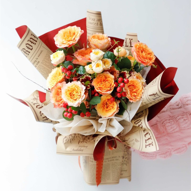 Nuevos productos de fábrica de fiesta de flores en inglés serie de papel de embalaje de flores bicolor florista paquete de flores de papel de embalaje de flores