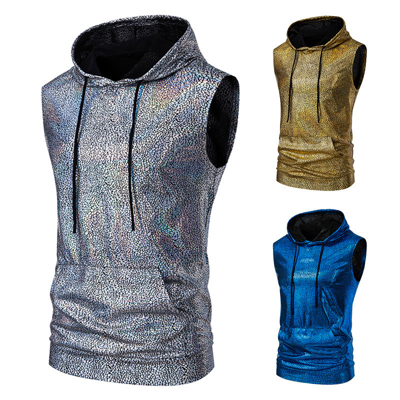 2025 Autumn Amazon New 70S Disco Hooded Bronzing Short Sleeve Vest 016P40