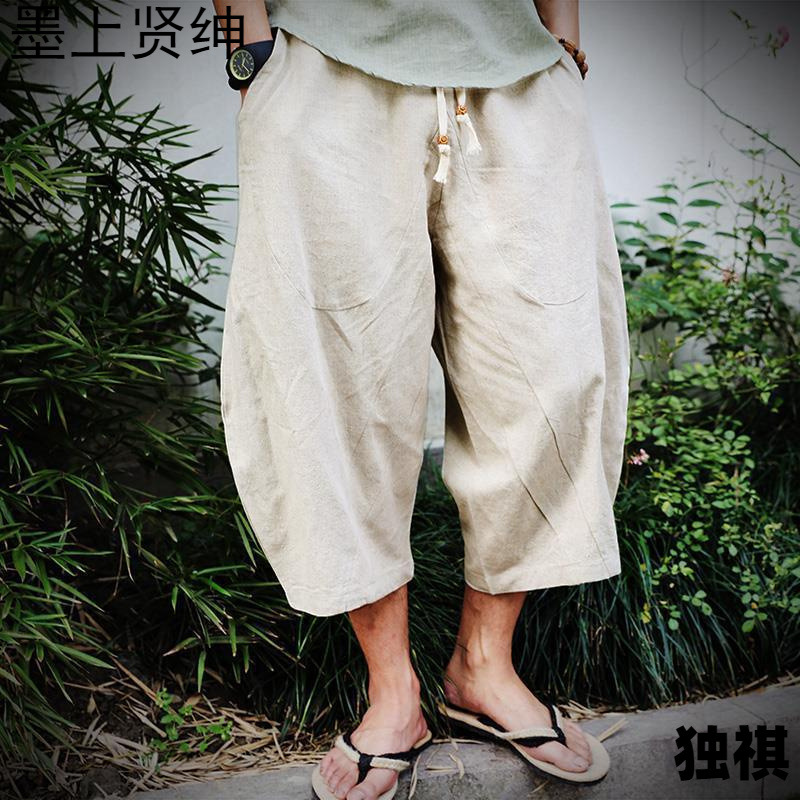 Pantalones cortos sueltos de algodón y lino de gran tamaño 7 de moda estilo chino pantalones grandes para hombres pantalones cortos casuales de lino ancho gordo verano