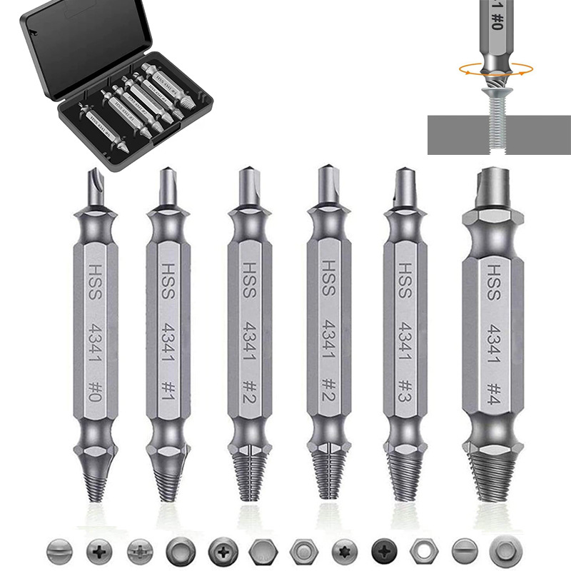 4341断头螺丝滑牙破损螺丝取出器套装高速钢6pc双头取出器