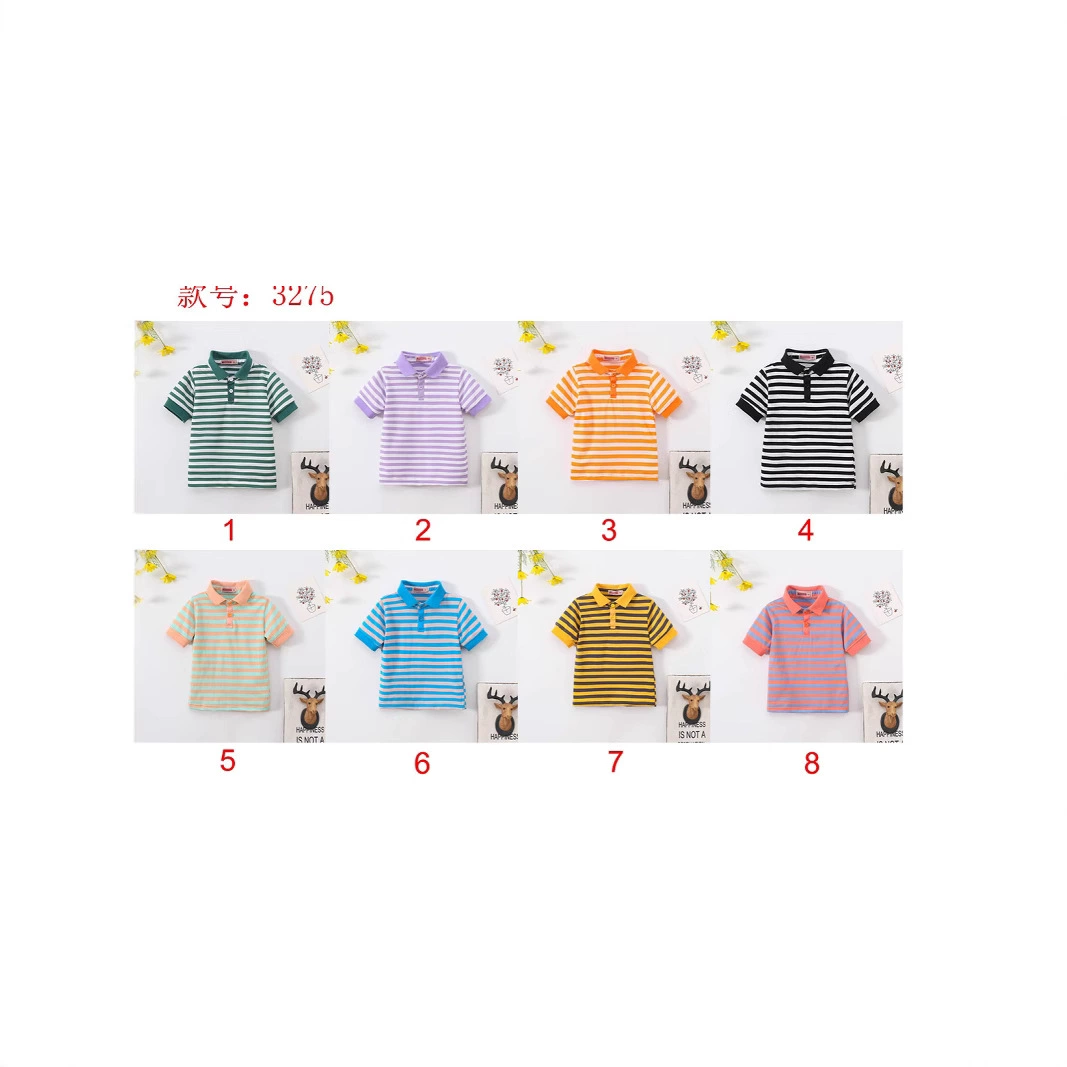 Новый стиль Летние мальчики и девочки в полоску с короткими рукавами футболки топы для детей модные иностранные лацканы студенческая одежда оптом