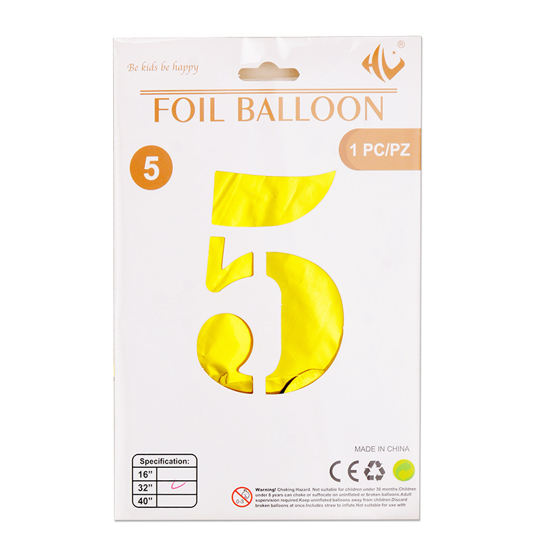 Tarjeta de papel digital de 40 pulgadas, embalaje independiente, película de aluminio, edición de tapa dura 0-9, decoración de fiesta grande, globos de papel de aluminio decorativos