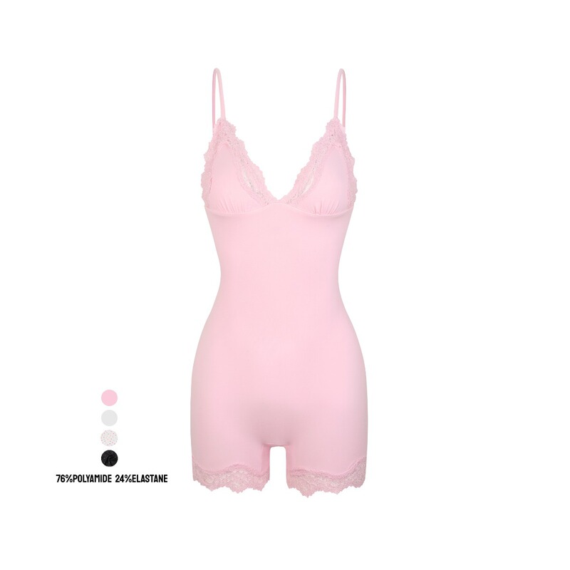 Lace Triangle Onesie Sexy Lace One-Piece Shapewear Without Padding, Half-Covered Cups, Same Style as Skim