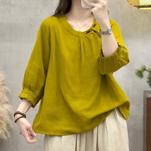 双层棉纱盘扣女士衬衫宽松休闲百搭长袖衬衣上衣女装