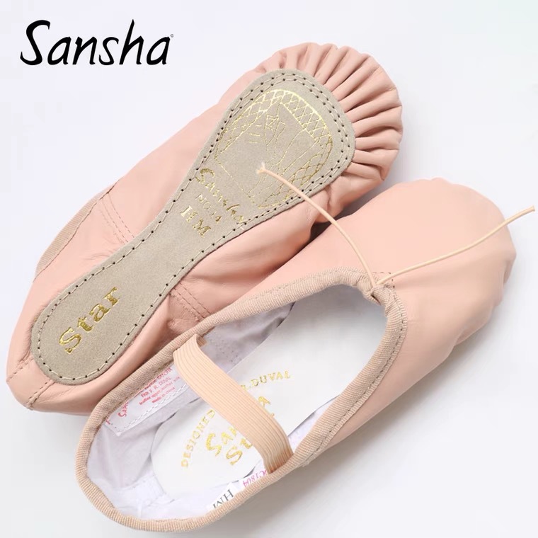 Sansha France New Children's Ballet Soft Shoes Cowhide Practice Shoes Cat Claw Shoes Soft Bottom Shoes