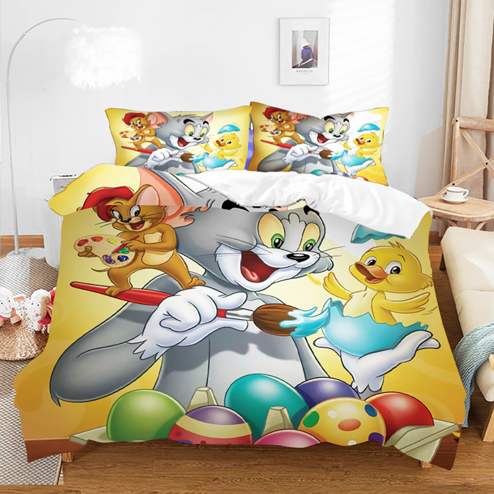 고양이와 마우스 TOM & JERRY 만화 애니메이션 3D 디지털 인쇄 이불 커버 베갯잇 국경 해외 무역 도매 3 장