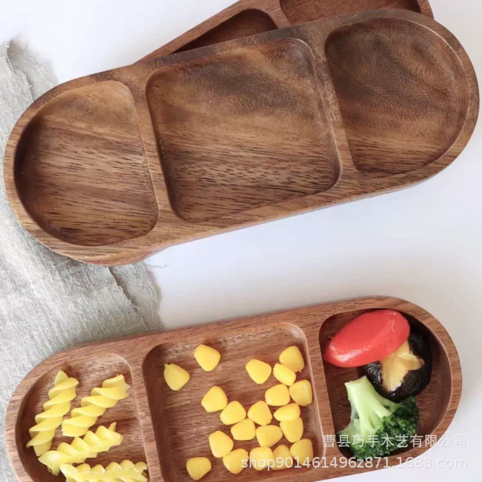 Деревянная палетная подложка из трех секций для горячего фондана ресторан нарезка DISH японского стиля маленькая тарелка скелетированная тарелка ресторан суши Панфлата лента соус для окунания столовые приборы