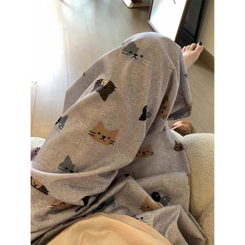 Korean Style Cat Pajama Pants Women's Spring New Soft Loose Comfortable Thin Home Wide Leg Walking Pants for Outer Wear