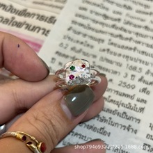 西西里 泰国925纯银cookie方块双臂锆石戒指指环 饰品ins风设计款