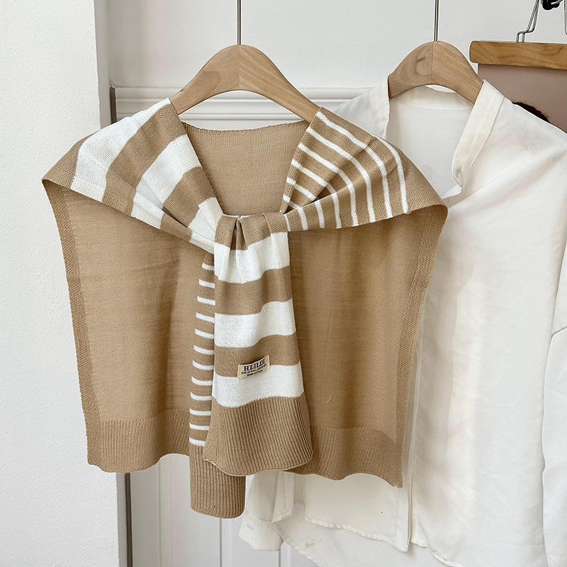 Primavera y otoño tejido a rayas cruzadas pequeñas sopales de cuello decoración delgada hombro de collar falso cardigan nudo