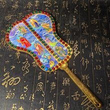 工艺品仿古做旧彩绘鎏金镶嵌宝石八仙铜芭蕉扇子工艺品摆件杂项