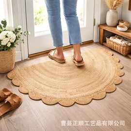 半圆形地毯客厅草编茶几垫手工编织地垫服饰店摄影道具民宿垫子