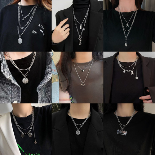 Vintage Double Layer Necklace for Women - Ins Sweet and Cool Design, Fashion and Versatile, Suitable for Autumn and Winter Sweater Accessories, Wholesale