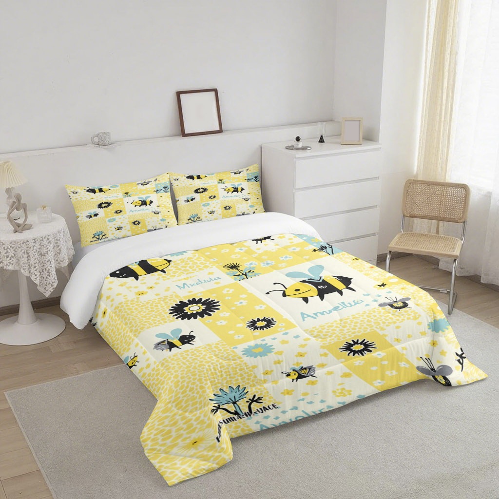 TEMU / JIT dibujos animados adorables abejas 3D impresión digital 180gms conjunto de edredón para diseñar