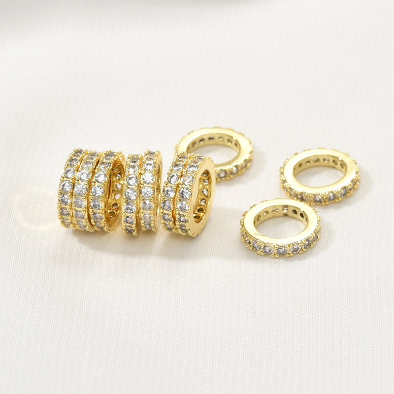 Copper Plated 18K True Gold Color Preservation Zircon Beads Large Hole Wheel Beads Beaded diy Bracelet Necklace Ear Jewelry Accessories