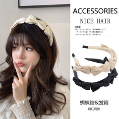 Elegant little Chanel-style bow hair clip, Korean temperament minimalist fabric hairband, wide edge sweet girl hair accessory