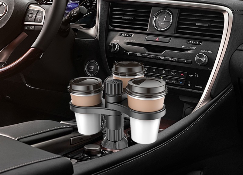 Car Water Cup Holder, Car Center Console Beverage Holder, One Tray, Two Adjustable Storage Racks, Multi-Functional 360-Degree Rotation