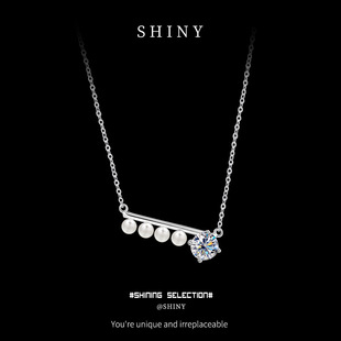 Balance Beam Pendant Women's Diamond Necklace Clavicle Chain Simple Elegant Pearl Sterling Silver High-End Moissanite Necklace