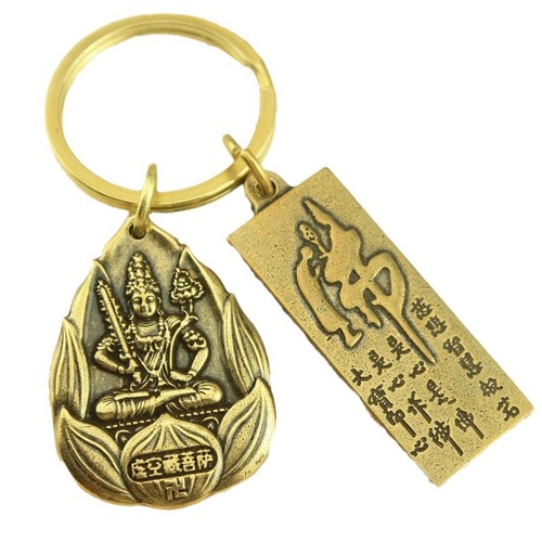 Brass twelve zodiac sign keychain natal Buddha and bodhisattva eight guardian saints creative personalized retro car pendant