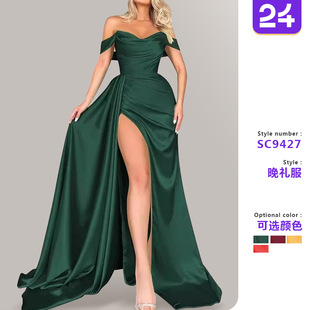 2025 Direct Selling Cross-border Foreign Trade Banquet High Split Sexy Host One-Shoulder Slim Party Evening Dress
