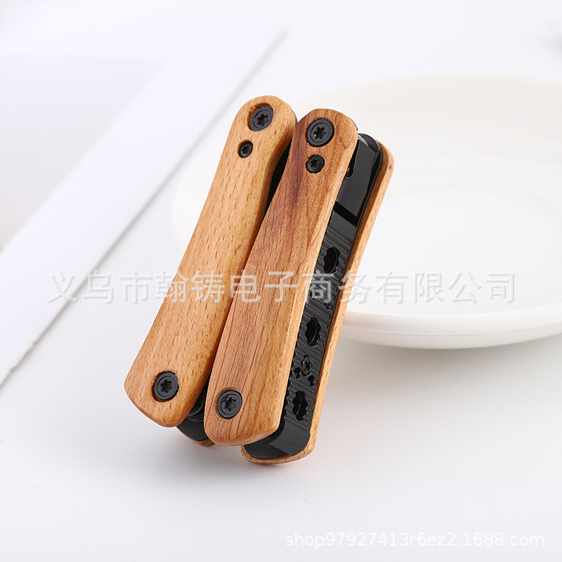 厂家直供户外工具钳多功能刀钳不锈钢折叠木柄钳子野营工具组合钳