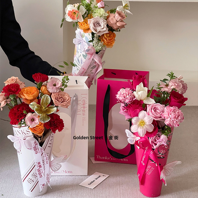 Flor tienda pequeña flor tubo flor belleza plegable arreglo de flores cubo creativo arreglo de flores caja flor material de embalaje al por mayor