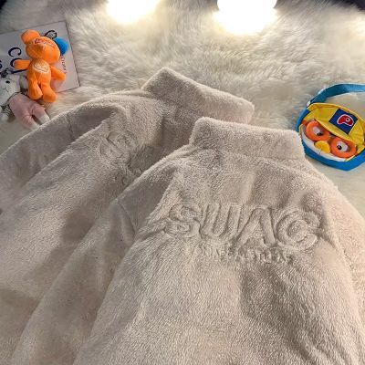 Roupas masculinas Casaco de lã de cordeiro de inverno de algodão para homens, jaqueta de algodão solta e quente de marca da moda, casaco de algodão espesso com gola alta e dupla face_voghion.com