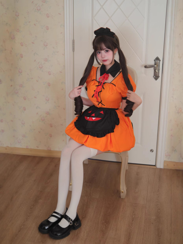 オリジナルクロスボーダーアマゾンハロウィンかぼちゃのメイド服コスプレ服ロリータかわいい二次元女|undefined