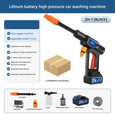 High-Pressure Water Gun, Wireless Lithium Battery-Powered, Portable High-Power Car Washing Machine, Car Washing Tool, Wholesale of Car Tools (High pressure car wash water gun) - 5-sections-carton-1-battery-1-charge